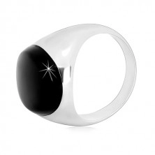 925 ezüst gyűrű ovális formájú fekete fénymázzal és fényes szárakkal