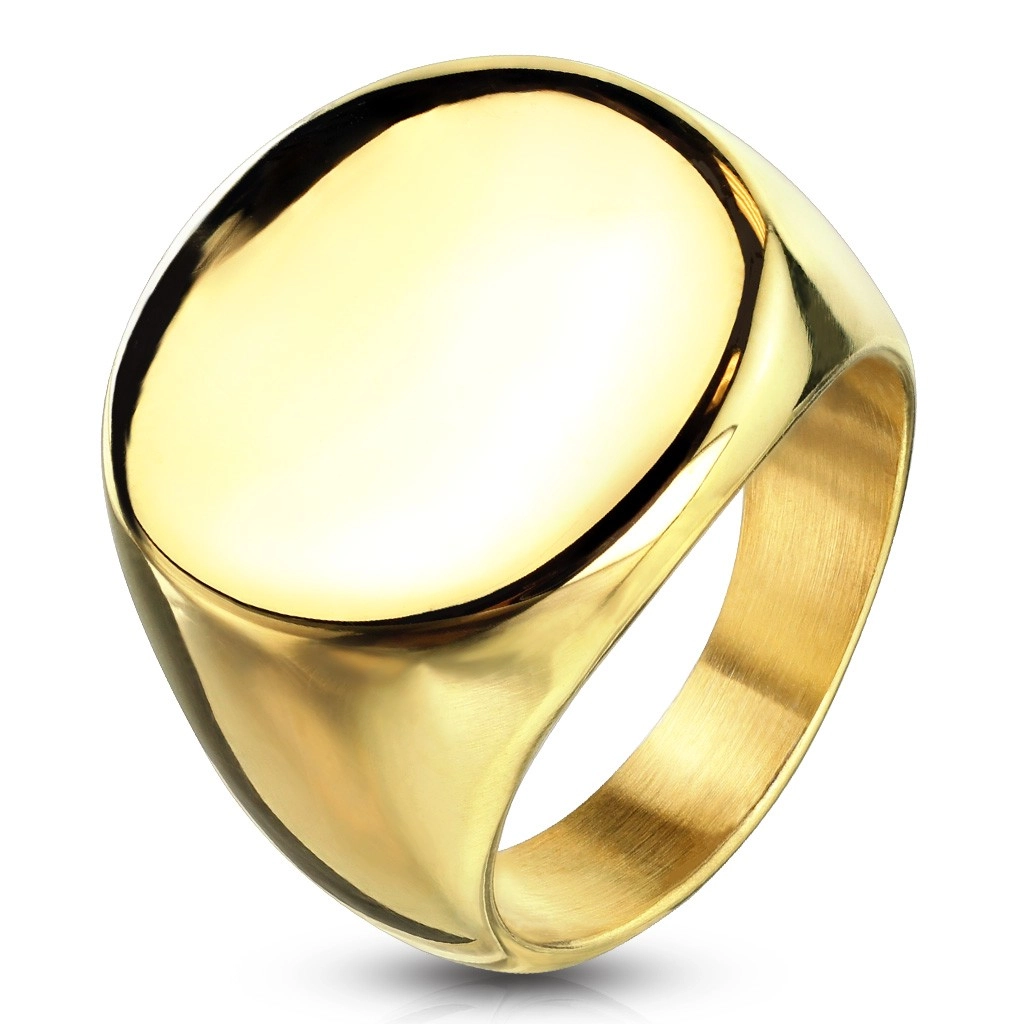 Arany színű sebészeti acél gyűrű kör alakú díszes résszel - Nagyság: 64