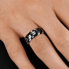 Sebészeti acél gyűrű fekete színű nyíl mintával, 8 mm
