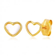 Stekkeres 14K arany fülbevaló - szív természetes gyöngyházzal