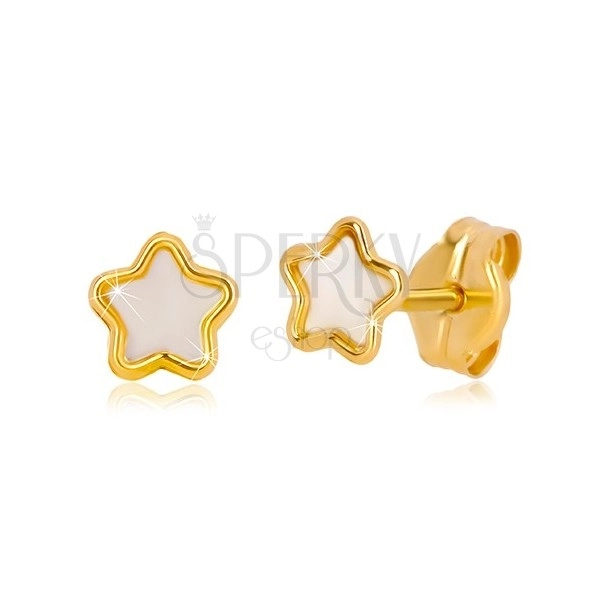 14K sárga arany fülbevaló - csillag természetes gyöngyházzal