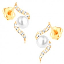 585 sárga arany fülbevaló - spirális gyémántokból és középen gyöngy