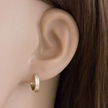 Ovális alakú 14K arany fülbevaló kétszínű téglalap mintával