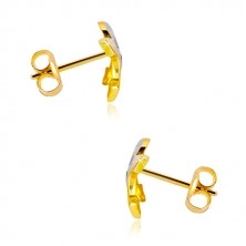14K kombinált arany fülbevaló - két ív, három átlátszó cirkónia, stekker