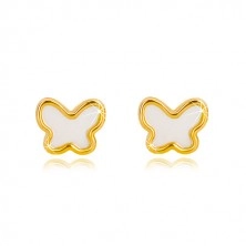 Stekkeres 585 sárga arany fülbevaló - pillangó természetes gyöngyházzal