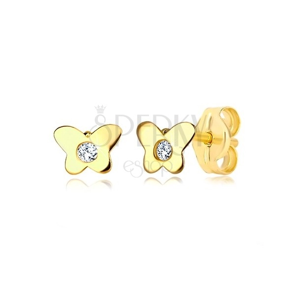 Stekkeres 14K sárga arany fülbevaló - pillangó átlátszó cirkóniával