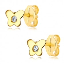 Stekkeres 14K sárga arany fülbevaló - pillangó átlátszó cirkóniával