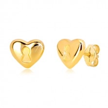 14K sárga arany stekkeres fülbevaló - szív kulcslyukkal
