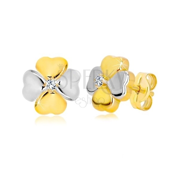 Stekkeres 14K kombinált arany fülbevaló - szerencse szimbóluma cirkóniával