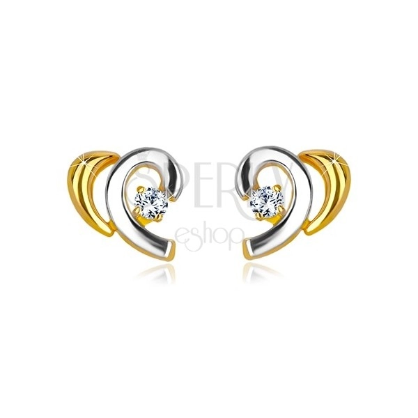 Stekkeres 14K arany fülbevaló - kétszínű ívek cirkóniával