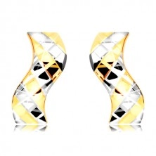 14K arany fülbevaló - kétszínű rácsos mintázat