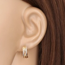 Karika fülbevaló 585 kombinált aranyból - fonott minta, vékony vágat