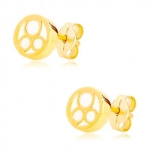 585 sárga arany fülbevaló - kör természetes gyöngyházfénnyel és három gyűrűvel