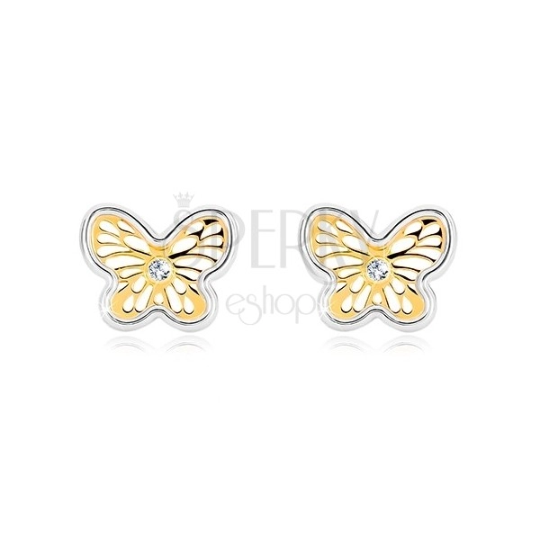 585 kombinált arany fülbevaló - díszes pillangó cirkóniával