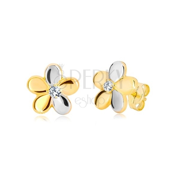 585 kombinált arany fülbevaló - fényes virág cirkóniával