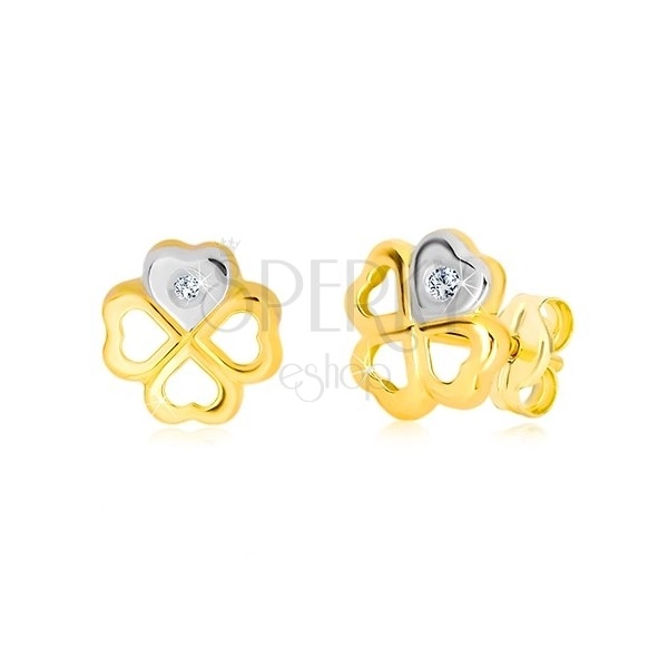 14K arany fülbevaló - szerencséthozó szimbólum, szívecske cirkóniával
