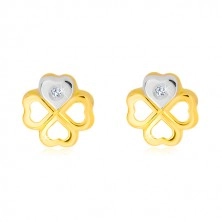14K arany fülbevaló - szerencséthozó szimbólum, szív, gyémántkő