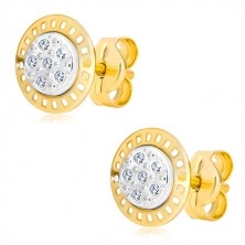 14K kombinált arany fülbevaló - kétszínű karika cirkóniákkal