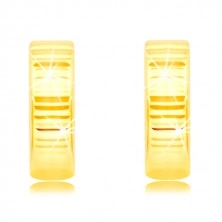 14K sárga arany fülbevaló - fényes karikák vízszintes sávokkal