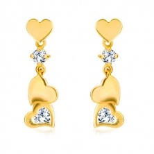 585 arany fülbevaló gyémántkővel - apró szabályos szívecske függővel