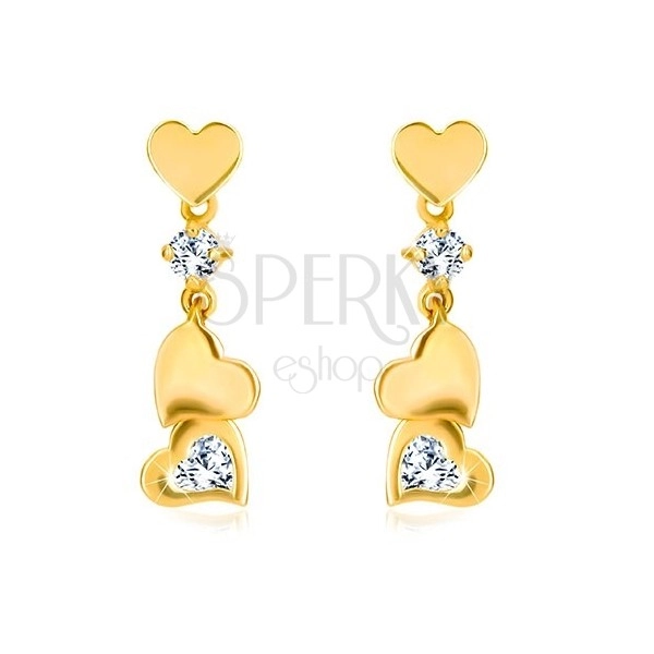 585 arany fülbevaló gyémántkővel - apró szabályos szívecske függővel