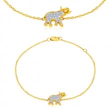 14K arany karkötő - elefánt csillogó cirkóniákkal, vékony fényes lánc