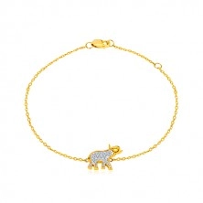 14K arany karkötő - elefánt csillogó cirkóniákkal, vékony fényes lánc