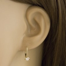14K arany fülbevaló - csillogó cirkónia szív, 4 mm