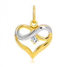 14K kombinált arany medál - szív körvonal, végtelen szimbólum, cirkónia
