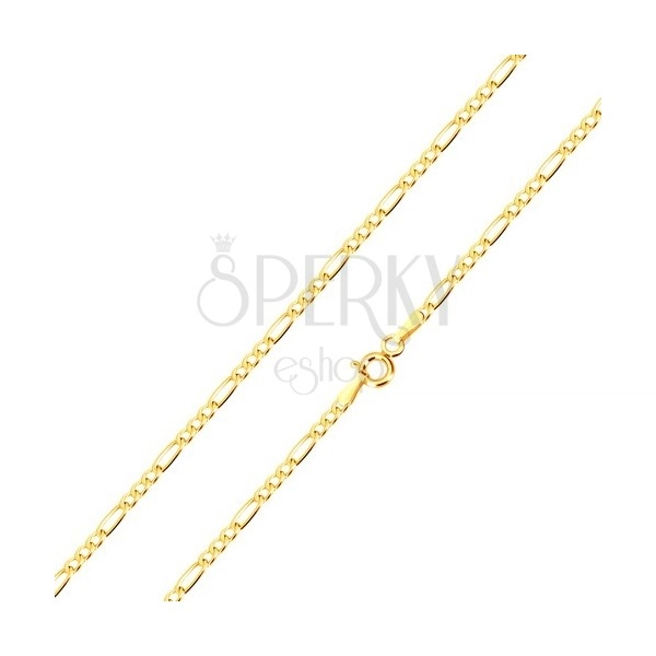 585 arany nyaklánc - Figaro minta, három ovális és egy hosszúkás láncszem, 500 mm