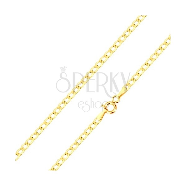 14K arany nyaklánc - lapos ovális láncszemek, fényes felület, 550 mm