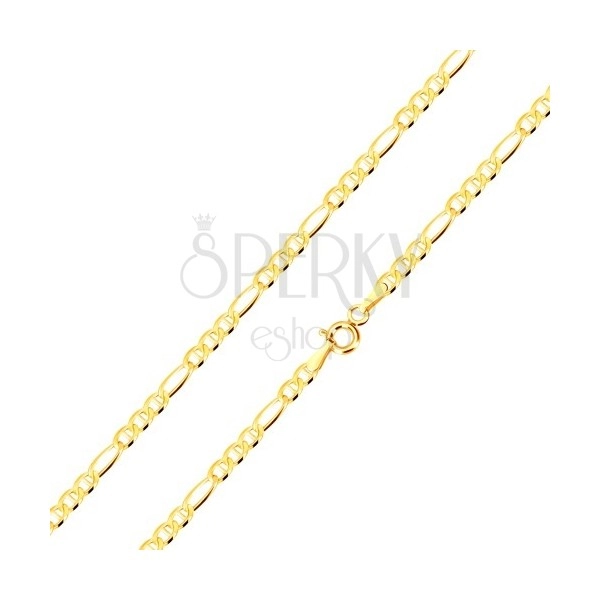 14K sárga arany nyaklánc - Figaro motívum, ovális láncszemek 450 mm