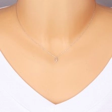 Briliáns 9K fehér arany nyaklánc - könnycsepp alakú medál gyémánttal, vékony lánc