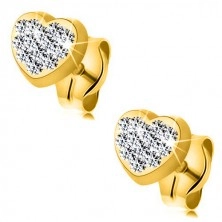 9K sárga arany fülbevaló - szív alakzat Swarovksi kristályokkal