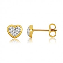9K sárga arany fülbevaló - szív alakzat Swarovksi kristályokkal