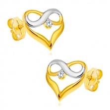 14K kombinált arany fülbevaló-szív alakzat, végtelen szimbólum, cirkónia