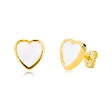 14K sárga arany fülbevaló - szív alakzat természetes gyöngyházfénnyel