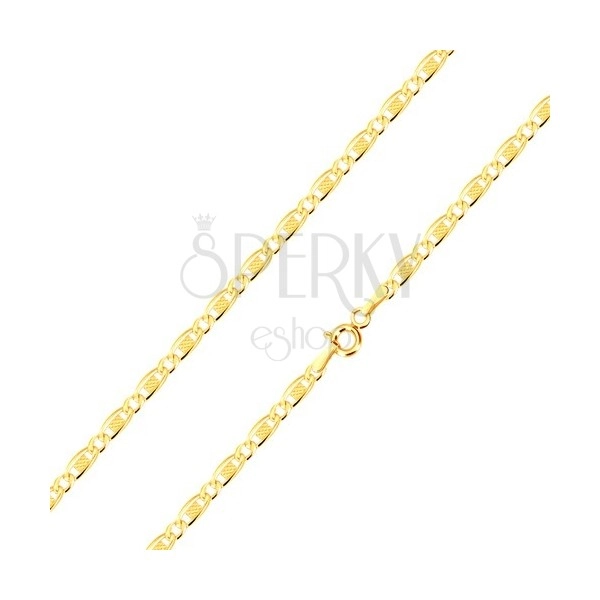 14K arany nyaklánc - ovális láncszemek, hosszúkás láncszem rácsos középső résszel, 450 mm
