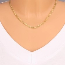 14K arany nyaklánc - Figaro minta, három ovális és egy hosszúkás láncszem, 450 mm
