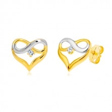 14K kombinált arany fülbevaló gyémánttal-szív alakzat, végtelen szimbólum