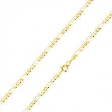 585 arany nyaklánc - Figaro minta, három ovális és egy hosszúkás láncszem, 450 mm