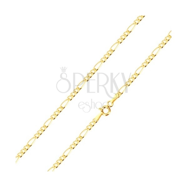 585 arany nyaklánc - Figaro minta, három ovális és egy hosszúkás láncszem, 450 mm