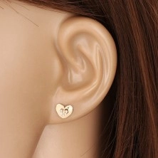 14K arany fülbevaló - szív körvonal, cirkóniák, stekker