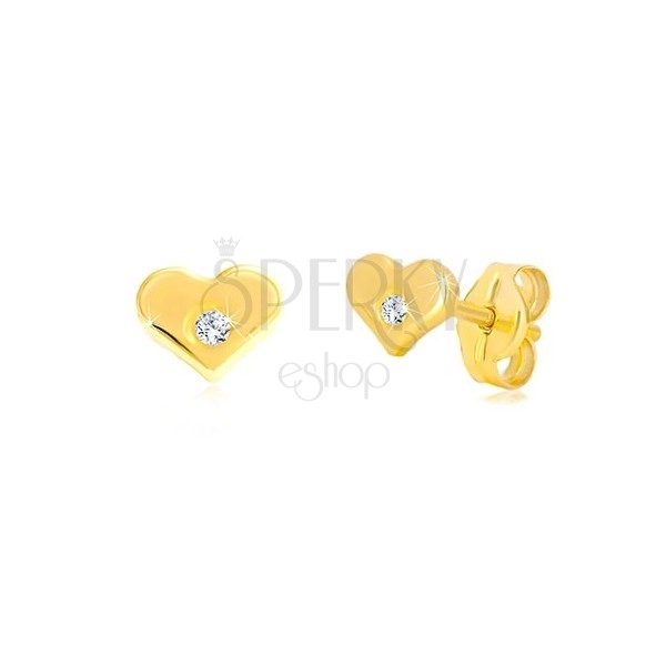 Gyémánt fülbevaló 14K aranyból- fényes szívecske gyémánttal