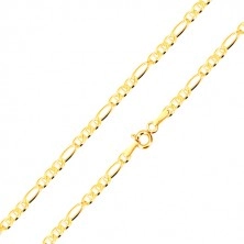 585 sárga arany karkötő - hosszúkás láncszemek, három ovális szem pálcikával, 200 mm