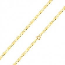 14K sárga arany karkötő - ovális láncszemek, hosszúkás szem rácsos díszítéssel, 190 mm