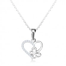 925 ezüst nyaklánc-szív és pillangó, spirális lánc, cirkónia
