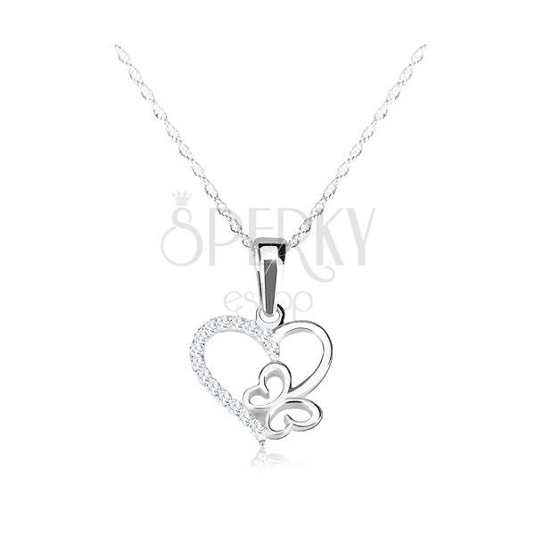 925 ezüst nyaklánc-szív és pillangó, spirális lánc, cirkónia