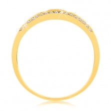 Gyűrű 9K sárga aranyból - fekete fénymáz sávok, átlátszó cirkónia vonal