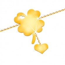 14K sárga arany karkötő - szerencse szimbólum, szívecske láncon